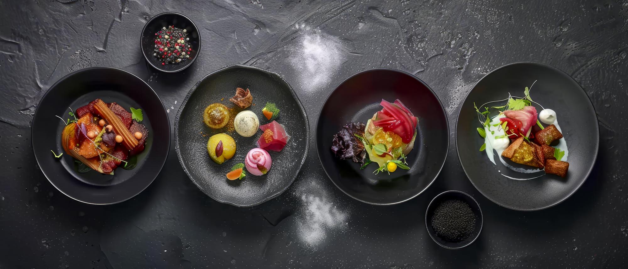 Selection of plated dishes for premium course